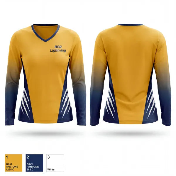 Womens Long Sleeve Vneck Shirt, BPR Lightning, Baseball, Teamtime, Team time, sublimation, custom sports apparel, team uniforms, spirit wear, spiritwear, sports uniforms, custom shirts, team store, custom team store, fundraiser sports, apparel fundraiser