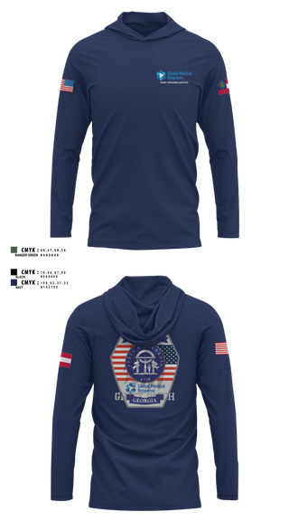 Long Sleeve hooded sunshirt, GMR Georgia Honor Guard, EMS/EMT, Teamtime, Team time, sublimation, custom sports apparel, team uniforms, spirit wear, spiritwear, sports uniforms, custom shirts, team store, custom team store, fundraiser sports, apparel fundraiser