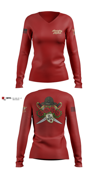 Womens Long Sleeve Vneck Shirt, Alpha company, Marines, Teamtime, Team time, sublimation, custom sports apparel, team uniforms, spirit wear, spiritwear, sports uniforms, custom shirts, team store, custom team store, fundraiser sports, apparel fundraiser