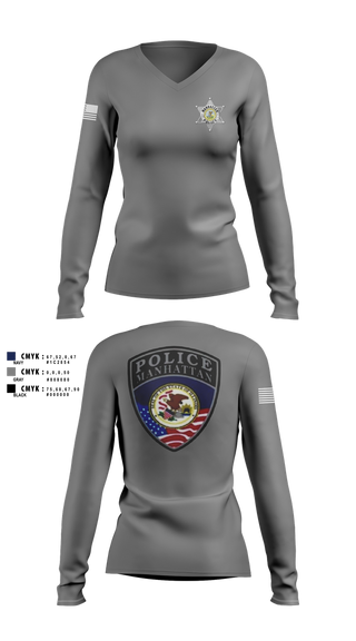 Womens Long Sleeve Vneck Shirt, Manhattan Police Department, , Teamtime, Team time, sublimation, custom sports apparel, team uniforms, spirit wear, spiritwear, sports uniforms, custom shirts, team store, custom team store, fundraiser sports, apparel fundraiser