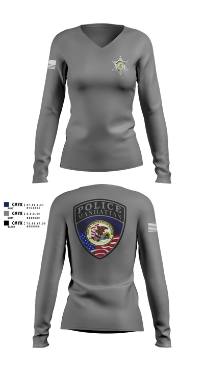 Manhattan Police Department 25505954 Women's Long Sleeve V-neck Shirt - 101