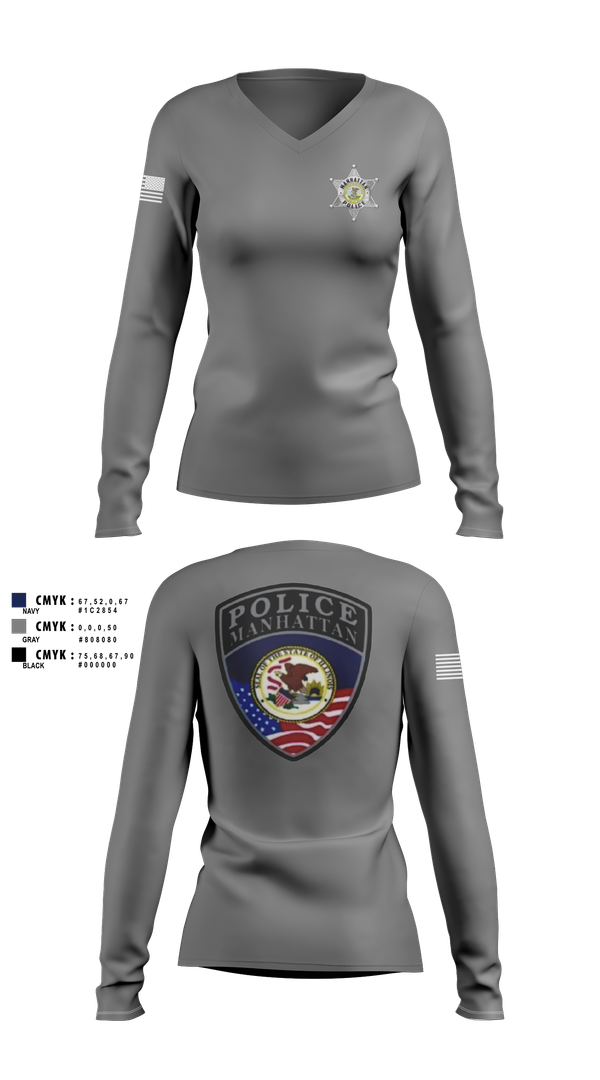 Womens Long Sleeve Vneck Shirt, Manhattan Police Department, , Teamtime, Team time, sublimation, custom sports apparel, team uniforms, spirit wear, spiritwear, sports uniforms, custom shirts, team store, custom team store, fundraiser sports, apparel fundraiser