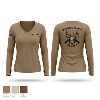 Womens Long Sleeve Vneck Shirt, 91 MSFS, Air Force, Teamtime, Team time, sublimation, custom sports apparel, team uniforms, spirit wear, spiritwear, sports uniforms, custom shirts, team store, custom team store, fundraiser sports, apparel fundraiser