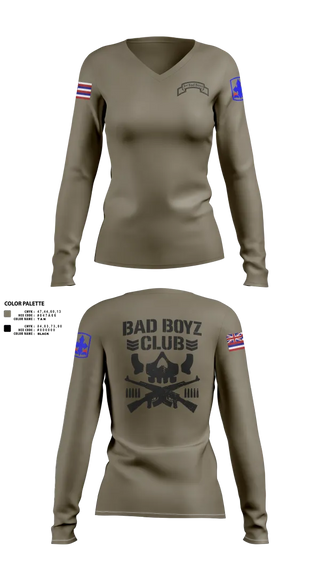 Womens Long Sleeve Vneck Shirt, Bullet Club Bad Boyz, Men's BasketballArmy, Teamtime, Team time, sublimation, custom sports apparel, team uniforms, spirit wear, spiritwear, sports uniforms, custom shirts, team store, custom team store, fundraiser sports, apparel fundraiser