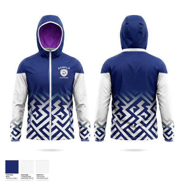 Windbreaker, Rebels, Women's Soccer, Teamtime, Team time, sublimation, custom sports apparel, team uniforms, spirit wear, spiritwear, sports uniforms, custom shirts, team store, custom team store, fundraiser sports, apparel fundraiser