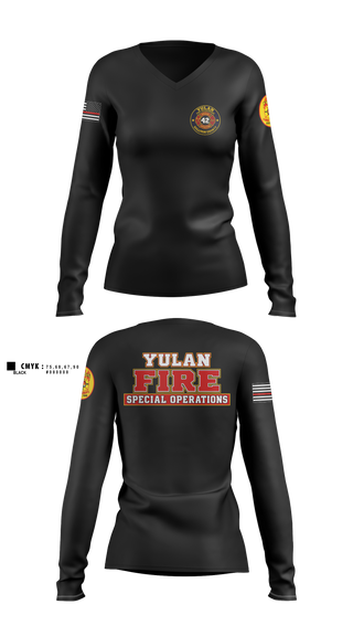 Womens Long Sleeve Vneck Shirt, Yulan Fire Department, Fire Department, Teamtime, Team time, sublimation, custom sports apparel, team uniforms, spirit wear, spiritwear, sports uniforms, custom shirts, team store, custom team store, fundraiser sports, apparel fundraiser