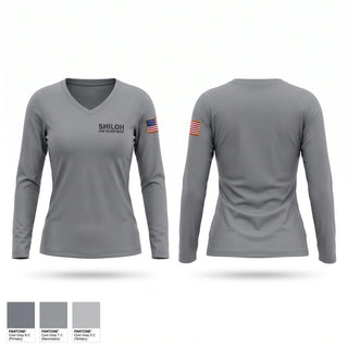 Womens Long Sleeve Vneck Shirt, Shiloh Fire Department, Fire Department, Teamtime, Team time, sublimation, custom sports apparel, team uniforms, spirit wear, spiritwear, sports uniforms, custom shirts, team store, custom team store, fundraiser sports, apparel fundraiser