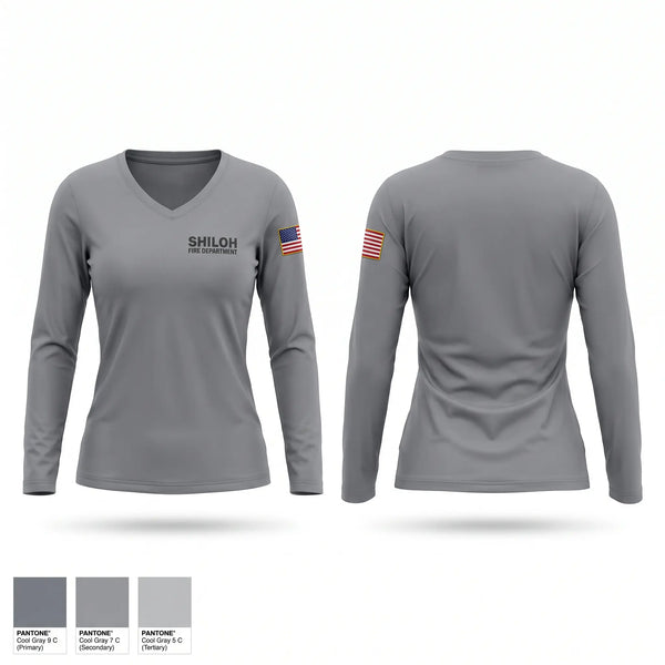 Womens Long Sleeve Vneck Shirt, Shiloh Fire Department, Fire Department, Teamtime, Team time, sublimation, custom sports apparel, team uniforms, spirit wear, spiritwear, sports uniforms, custom shirts, team store, custom team store, fundraiser sports, apparel fundraiser