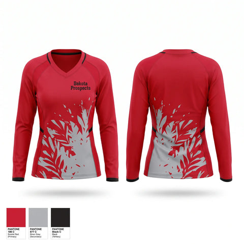 Womens Long Sleeve Vneck Shirt, Dakota Prospects, Men's Basketball, Teamtime, Team time, sublimation, custom sports apparel, team uniforms, spirit wear, spiritwear, sports uniforms, custom shirts, team store, custom team store, fundraiser sports, apparel fundraiser