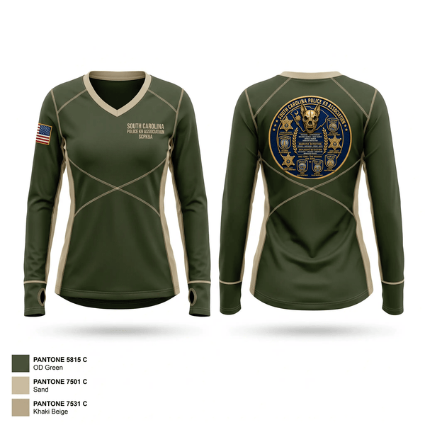 Womens Long Sleeve Vneck Shirt, South Carolina Police K9 Association, Police, Teamtime, Team time, sublimation, custom sports apparel, team uniforms, spirit wear, spiritwear, sports uniforms, custom shirts, team store, custom team store, fundraiser sports, apparel fundraiser