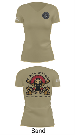Womens Short Sleeve Vneck Shirt, Charlie Battery 2-114th FA, , Teamtime, Team time, sublimation, custom sports apparel, team uniforms, spirit wear, spiritwear, sports uniforms, custom shirts, team store, custom team store, fundraiser sports, apparel fundraiser