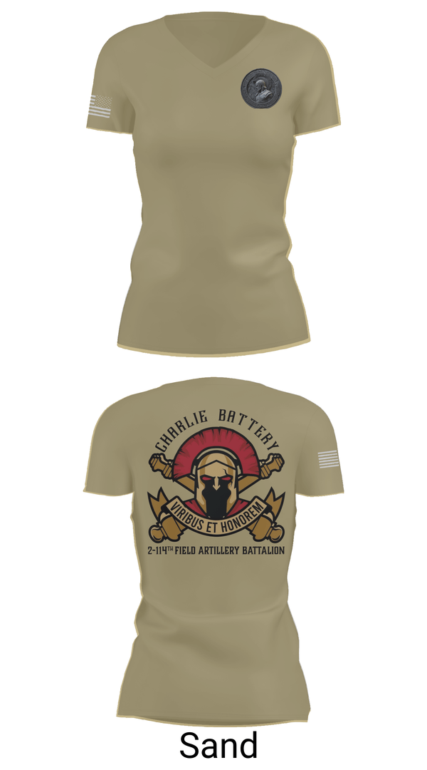 Womens Short Sleeve Vneck Shirt, Charlie Battery 2-114th FA, , Teamtime, Team time, sublimation, custom sports apparel, team uniforms, spirit wear, spiritwear, sports uniforms, custom shirts, team store, custom team store, fundraiser sports, apparel fundraiser
