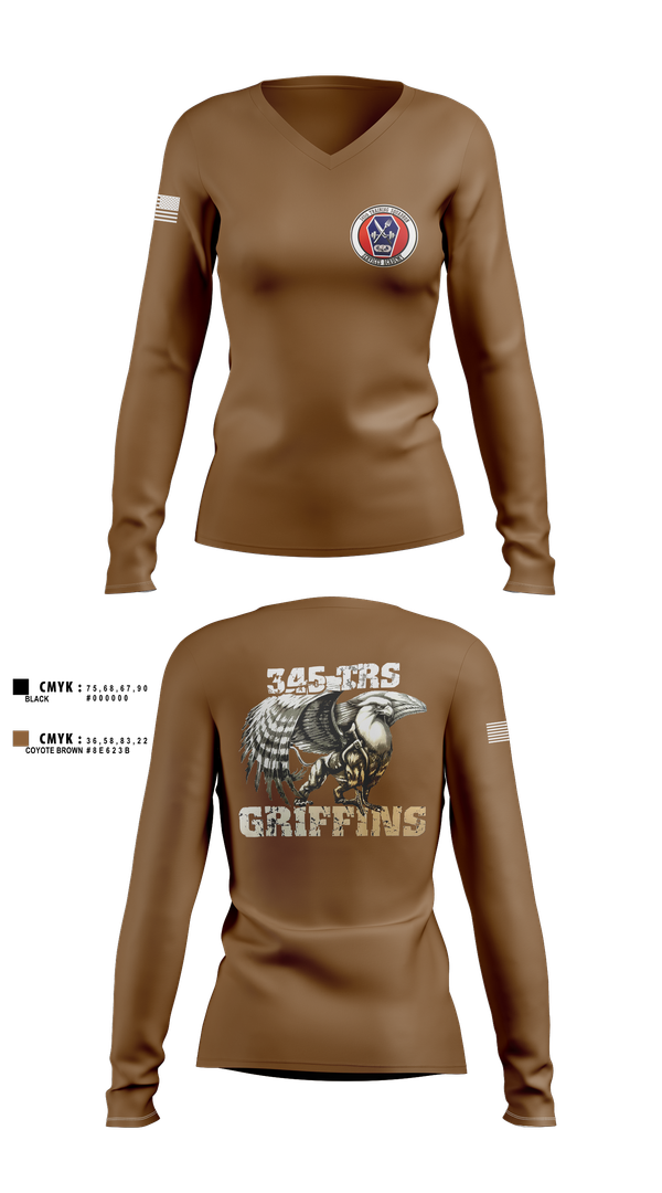 Womens Long Sleeve Vneck Shirt, 345th TRS, , Teamtime, Team time, sublimation, custom sports apparel, team uniforms, spirit wear, spiritwear, sports uniforms, custom shirts, team store, custom team store, fundraiser sports, apparel fundraiser