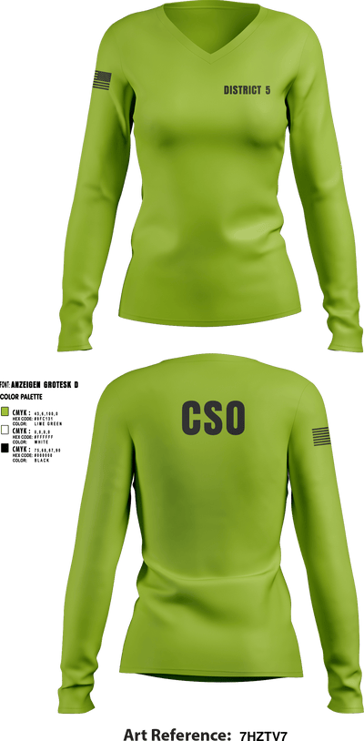 District 5 CSO 28339770 Women's Long Sleeve V-neck Shirt - 4