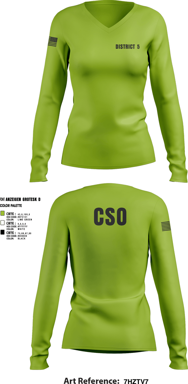 Women's Long Sleeve Vneck Shirt, District 5 CSO, Police, Teamtime, Team time, sublimation, custom sports apparel, team uniforms, spirit wear, spiritwear, sports uniforms, custom shirts, team store, custom team store, fundraiser sports, apparel fundraiser