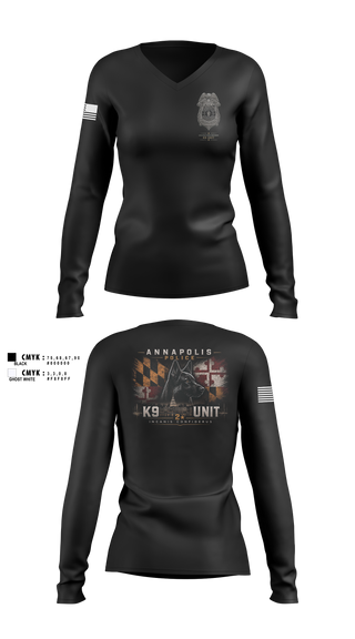 Womens Long Sleeve Vneck Shirt, Annapolis Police K9 Unit, Police, Teamtime, Team time, sublimation, custom sports apparel, team uniforms, spirit wear, spiritwear, sports uniforms, custom shirts, team store, custom team store, fundraiser sports, apparel fundraiser