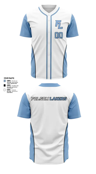 Full Button Baseball Jersey, Folsom Lakers, Baseball, Teamtime, Team time, sublimation, custom sports apparel, team uniforms, spirit wear, spiritwear, sports uniforms, custom shirts, team store, custom team store, fundraiser sports, apparel fundraiser