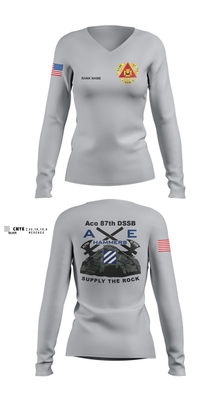 Womens Long Sleeve Vneck Shirt, Aco 87th DSSB, Army, Teamtime, Team time, sublimation, custom sports apparel, team uniforms, spirit wear, spiritwear, sports uniforms, custom shirts, team store, custom team store, fundraiser sports, apparel fundraiser