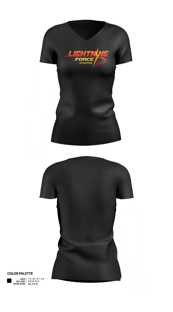 Womens Short Sleeve Vneck Shirt, Lightning Force Athletics, Track & Field, Teamtime, Team time, sublimation, custom sports apparel, team uniforms, spirit wear, spiritwear, sports uniforms, custom shirts, team store, custom team store, fundraiser sports, apparel fundraiser