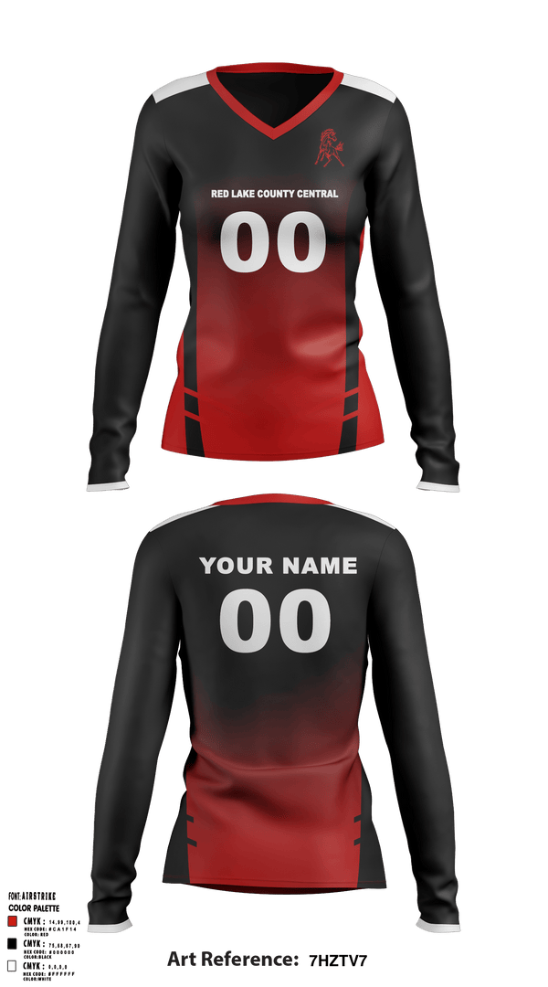 Red Lake County Central Volleyball 76259613 Women's Long Sleeve V-neck Shirt - 3