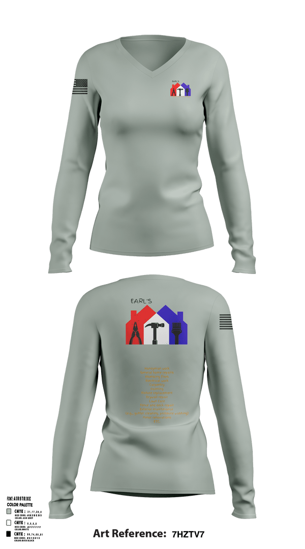 Earl's Handyman Home Repair ETC 89145223 Women's Long Sleeve V-neck Shirt - 2