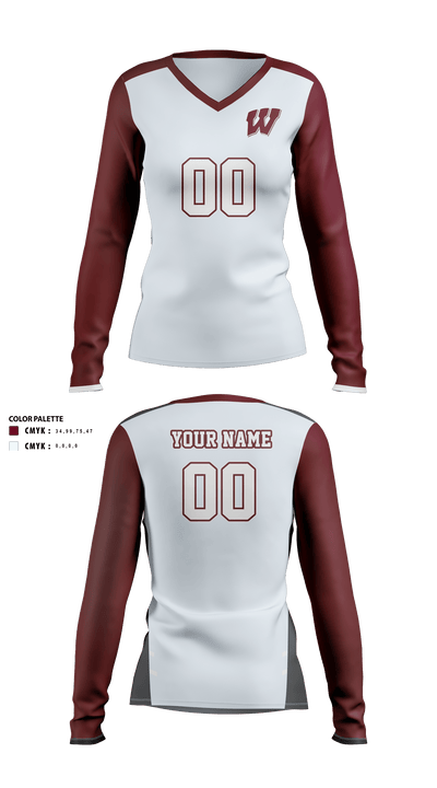 Waskom High School Volleyball 72378771 Women's Long Sleeve V-neck Shirt - 1