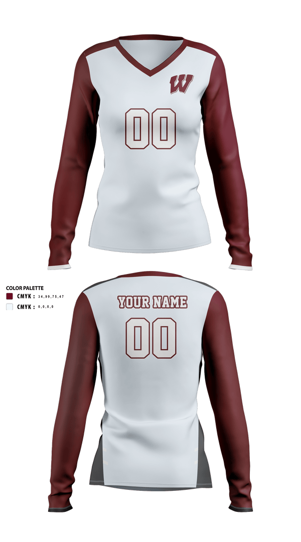 Waskom High School Volleyball 72378771 Women's Long Sleeve V-neck Shirt - 1