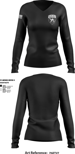 Womens Long Sleeve Vneck Shirt, SWAT, , Teamtime, Team time, sublimation, custom sports apparel, team uniforms, spirit wear, spiritwear, sports uniforms, custom shirts, team store, custom team store, fundraiser sports, apparel fundraiser