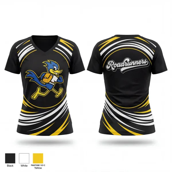 Womens Short Sleeve Vneck Shirt, Road Runners, Cheer, Teamtime, Team time, sublimation, custom sports apparel, team uniforms, spirit wear, spiritwear, sports uniforms, custom shirts, team store, custom team store, fundraiser sports, apparel fundraiser