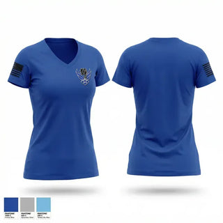 Womens Short Sleeve Vneck Shirt, Palo Verde AFJROTC, Air Force, Teamtime, Team time, sublimation, custom sports apparel, team uniforms, spirit wear, spiritwear, sports uniforms, custom shirts, team store, custom team store, fundraiser sports, apparel fundraiser