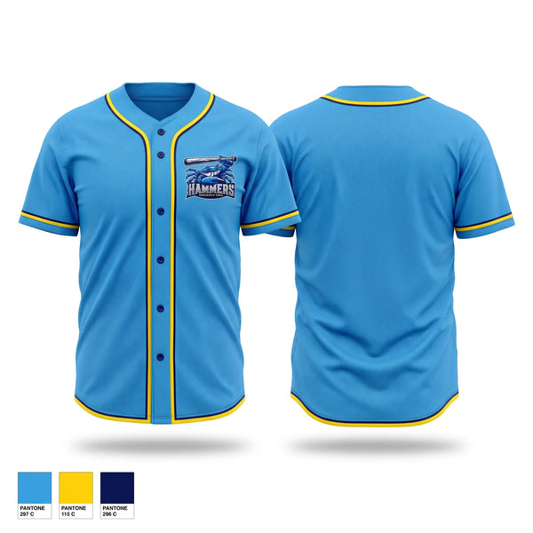 Full Button Baseball Jersey, Annapolis Area Hammers, Baseball, Teamtime, Team time, sublimation, custom sports apparel, team uniforms, spirit wear, spiritwear, sports uniforms, custom shirts, team store, custom team store, fundraiser sports, apparel fundraiser