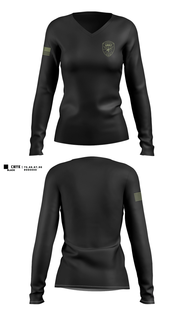Womens Long Sleeve Vneck Shirt, BOSQUE REGIONAL SWAT TEAM, Police, Teamtime, Team time, sublimation, custom sports apparel, team uniforms, spirit wear, spiritwear, sports uniforms, custom shirts, team store, custom team store, fundraiser sports, apparel fundraiser
