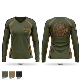 Womens Long Sleeve Vneck Shirt, Recruiting and Retention Battalion, National Guard, Teamtime, Team time, sublimation, custom sports apparel, team uniforms, spirit wear, spiritwear, sports uniforms, custom shirts, team store, custom team store, fundraiser sports, apparel fundraiser