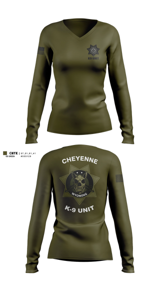 Womens Long Sleeve Vneck Shirt, Cheyenne pd k9, Police, Teamtime, Team time, sublimation, custom sports apparel, team uniforms, spirit wear, spiritwear, sports uniforms, custom shirts, team store, custom team store, fundraiser sports, apparel fundraiser