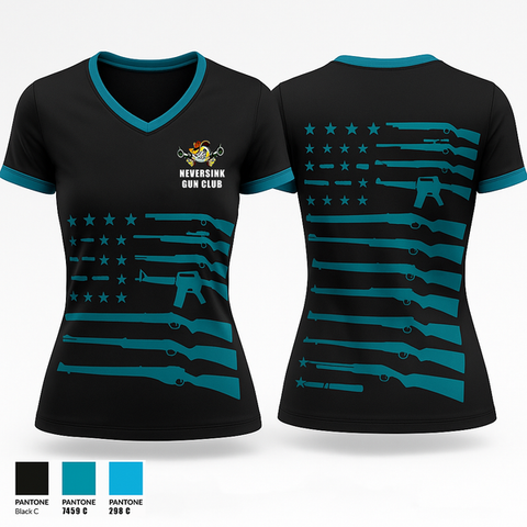 Womens Short Sleeve Vneck Shirt, Neversink Gun Club, Spirit Store, Teamtime, Team time, sublimation, custom sports apparel, team uniforms, spirit wear, spiritwear, sports uniforms, custom shirts, team store, custom team store, fundraiser sports, apparel fundraiser