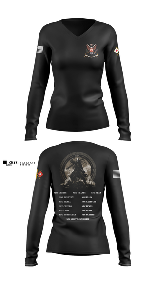 Womens Long Sleeve Vneck Shirt, Senior Leaders Course FY26-009, Army, Teamtime, Team time, sublimation, custom sports apparel, team uniforms, spirit wear, spiritwear, sports uniforms, custom shirts, team store, custom team store, fundraiser sports, apparel fundraiser