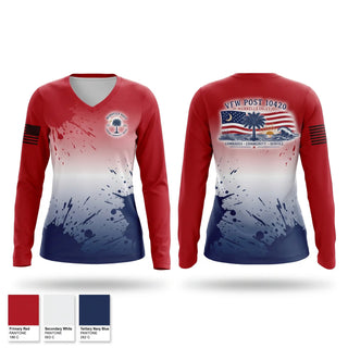 Womens Long Sleeve Vneck Shirt, VFW post 10420, , Teamtime, Team time, sublimation, custom sports apparel, team uniforms, spirit wear, spiritwear, sports uniforms, custom shirts, team store, custom team store, fundraiser sports, apparel fundraiser