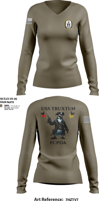 Womens Long Sleeve Vneck Shirt, USS TRUXTUN DDG 103, Navy, Teamtime, Team time, sublimation, custom sports apparel, team uniforms, spirit wear, spiritwear, sports uniforms, custom shirts, team store, custom team store, fundraiser sports, apparel fundraiser