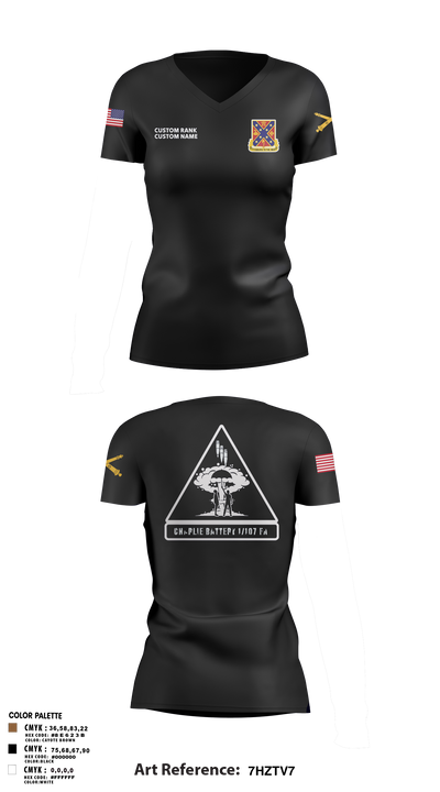 C BTRY 1/107 FA 56836205 Women's Short Sleeve V-neck Shirt - 9
