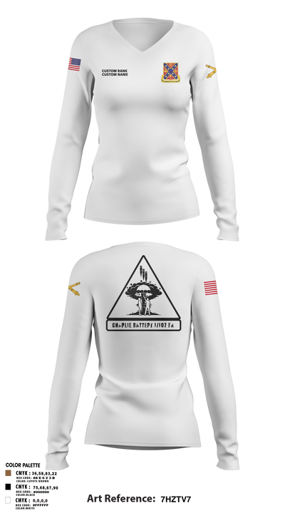 C BTRY 1/107 FA 56836205 Women's Long Sleeve V-neck Shirt - 8