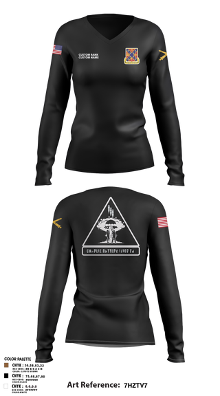 C BTRY 1/107 FA 56836205 Women's Long Sleeve V-neck Shirt - 9