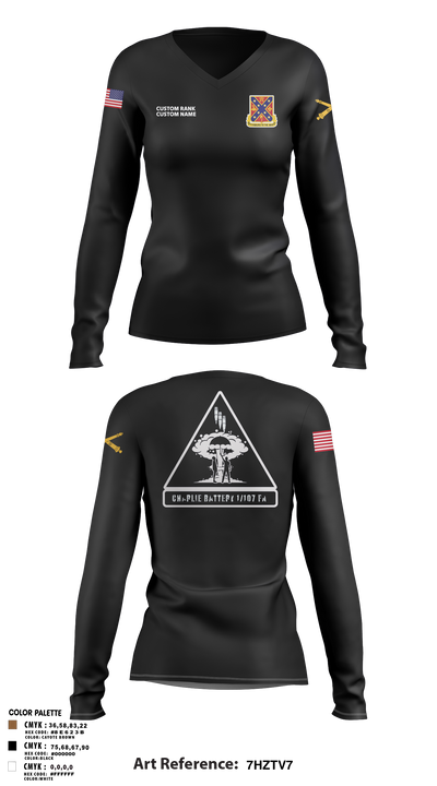 C BTRY 1/107 FA 56836205 Women's Long Sleeve V-neck Shirt - 9