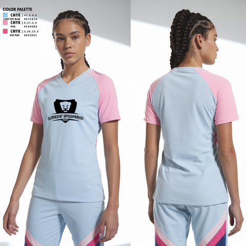 Womens Short Sleeve Vneck Shirt, Lady Pumas, Women's Soccer, Teamtime, Team time, sublimation, custom sports apparel, team uniforms, spirit wear, spiritwear, sports uniforms, custom shirts, team store, custom team store, fundraiser sports, apparel fundraiser