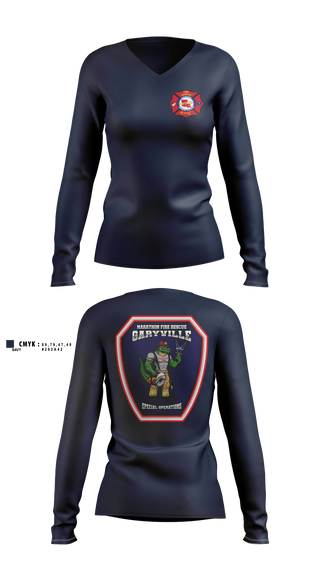 Womens Long Sleeve Vneck Shirt, Marathon Fire Rescue, Fire Department, Teamtime, Team time, sublimation, custom sports apparel, team uniforms, spirit wear, spiritwear, sports uniforms, custom shirts, team store, custom team store, fundraiser sports, apparel fundraiser