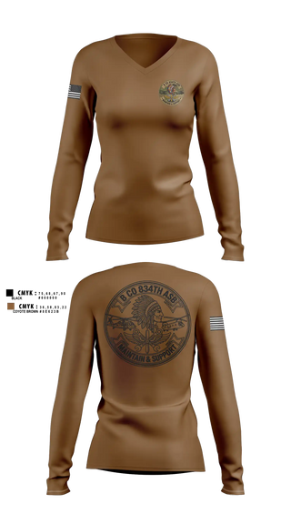 Womens Long Sleeve Vneck Shirt, B co 834 ASB, National Guard, Teamtime, Team time, sublimation, custom sports apparel, team uniforms, spirit wear, spiritwear, sports uniforms, custom shirts, team store, custom team store, fundraiser sports, apparel fundraiser