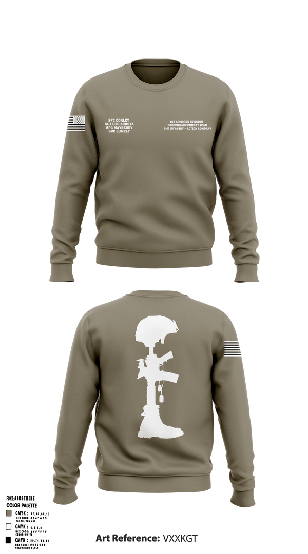 1st Armored Division - 3rd Brigade Combat Team - 2-5 Infantry Action Company 97759468 Crew Neck Sweatshirt - 2