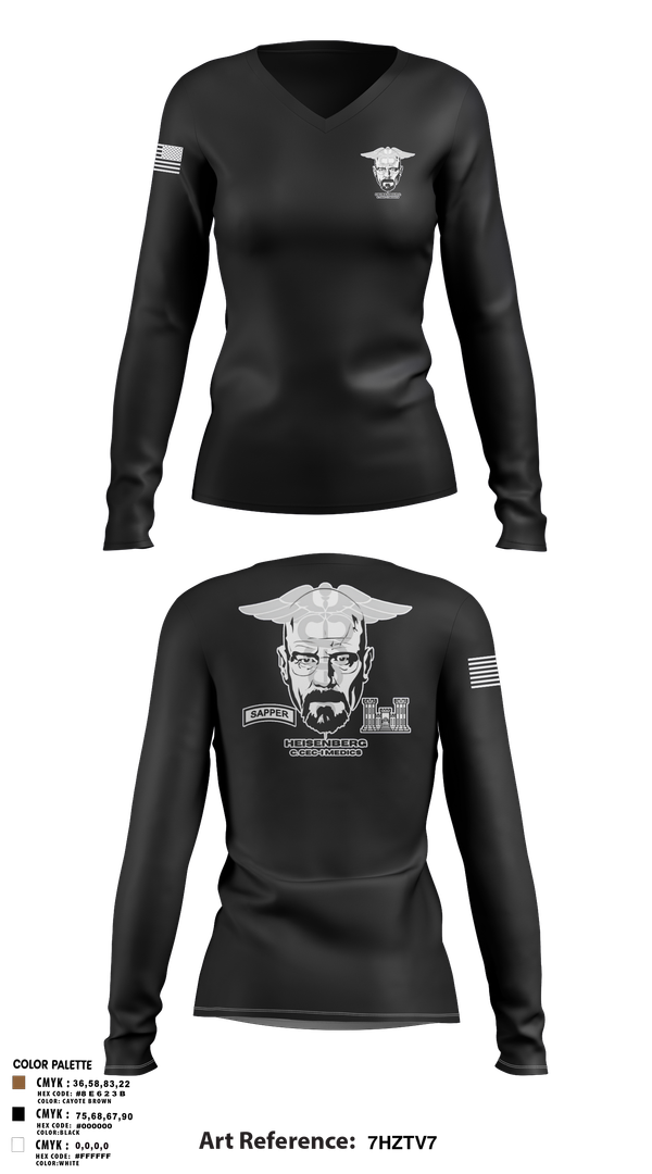 Womens Long Sleeve Vneck Shirt, Heisenberg’s, Army, Teamtime, Team time, sublimation, custom sports apparel, team uniforms, spirit wear, spiritwear, sports uniforms, custom shirts, team store, custom team store, fundraiser sports, apparel fundraiser