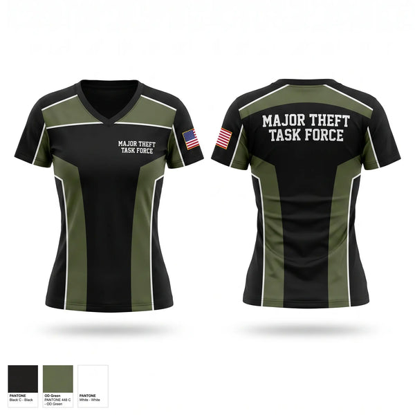 Womens Short Sleeve Vneck Shirt, Major Theft Task Force, Police, Teamtime, Team time, sublimation, custom sports apparel, team uniforms, spirit wear, spiritwear, sports uniforms, custom shirts, team store, custom team store, fundraiser sports, apparel fundraiser