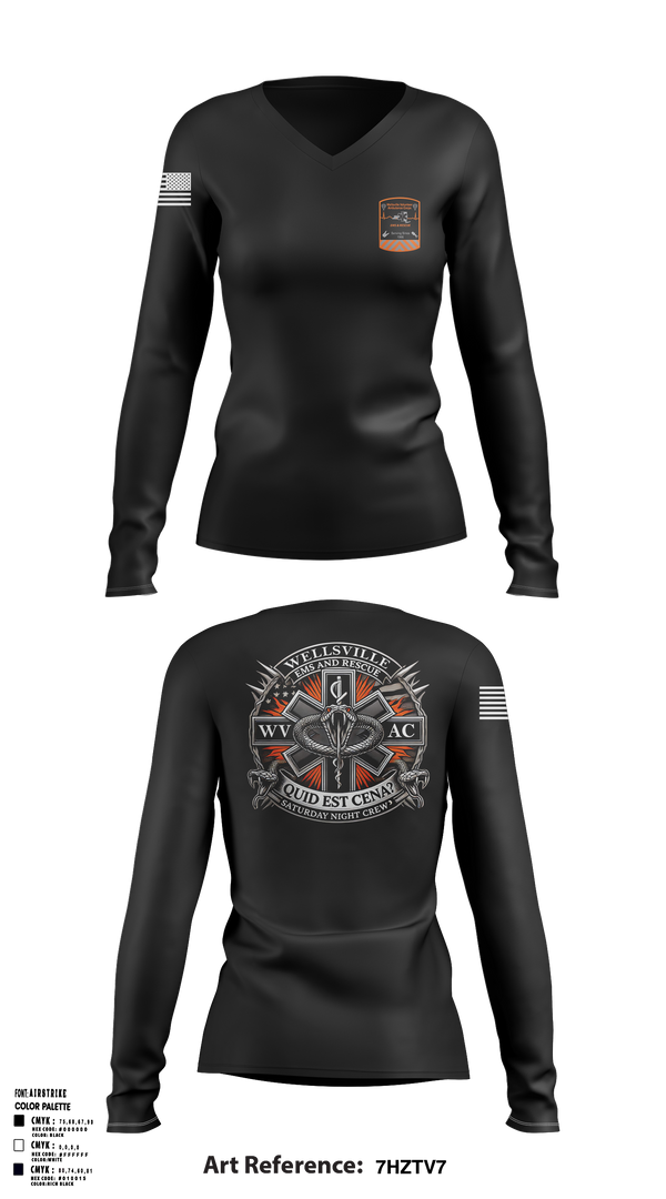 Wellsville Volunteer Ambulance Corps 7001536 Women's Long Sleeve V-neck Shirt - 1