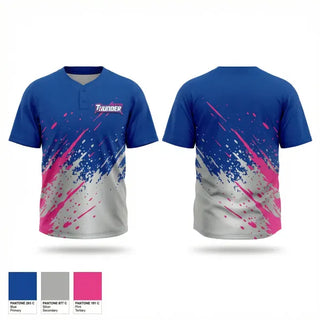 Two Button Softball Jersey, Thunder, Softball, Teamtime, Team time, sublimation, custom sports apparel, team uniforms, spirit wear, spiritwear, sports uniforms, custom shirts, team store, custom team store, fundraiser sports, apparel fundraiser